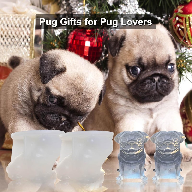 SIUPER 3D Pug Dog Ice Cube Silicone Molds Tray for Whiskey, Cocktail, Drink Decor, Bar; Rich Details. Fun Animal Shape Large Dogs Candle Epoxy Resign Mold; Pug Gifts for Women Kids Puppy Lover, 2 Pack - Image 4
